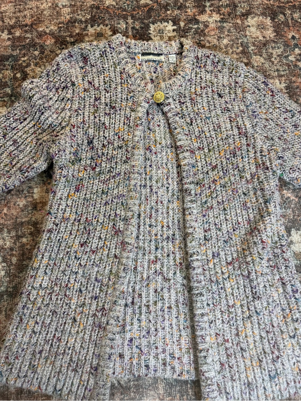 Vintage Bramble Lane Women's M Gray Multicolored Knit Button Cardigan Sweater